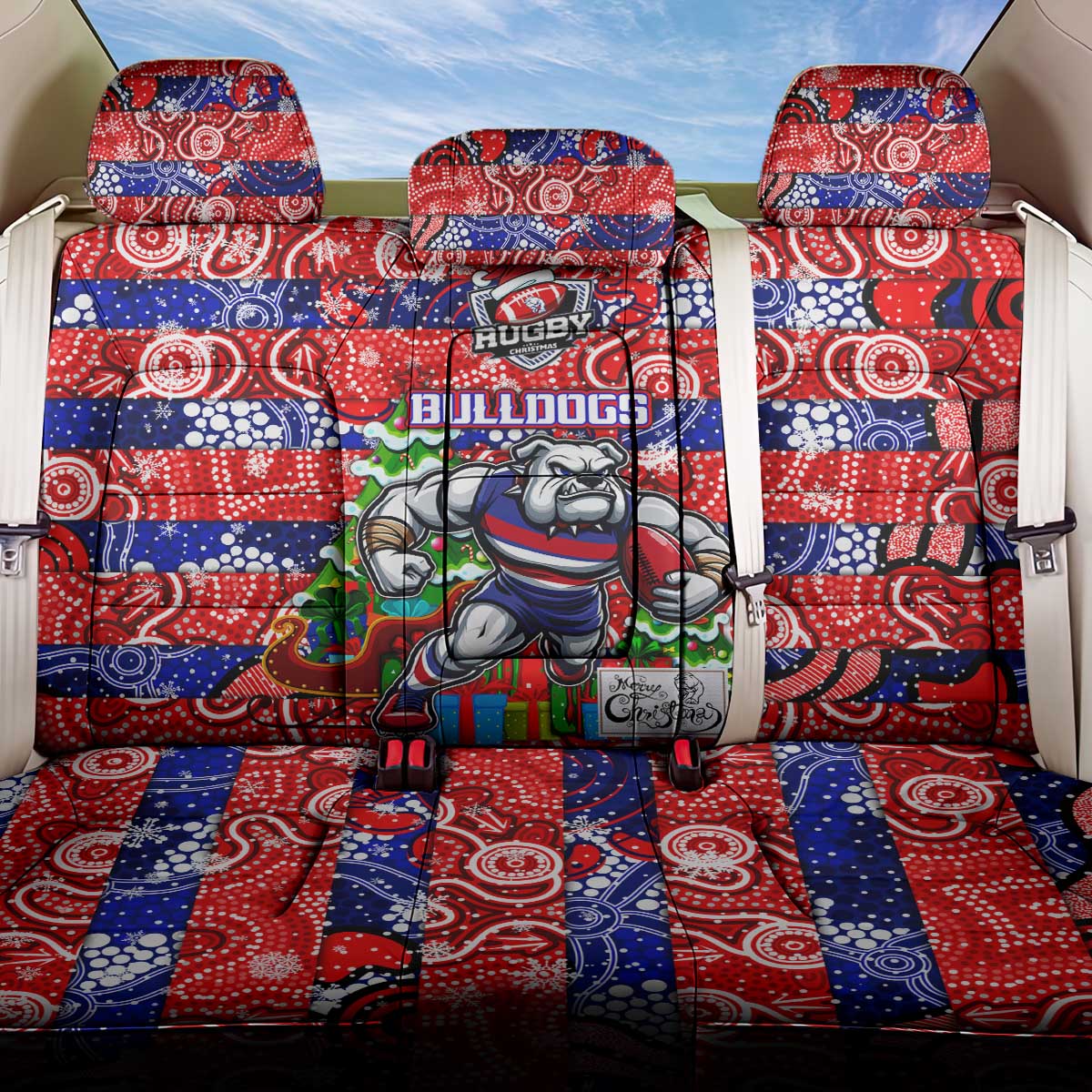 Bulldogs Football Merry Christmas Back Car Seat Cover Indigenous Australian Art