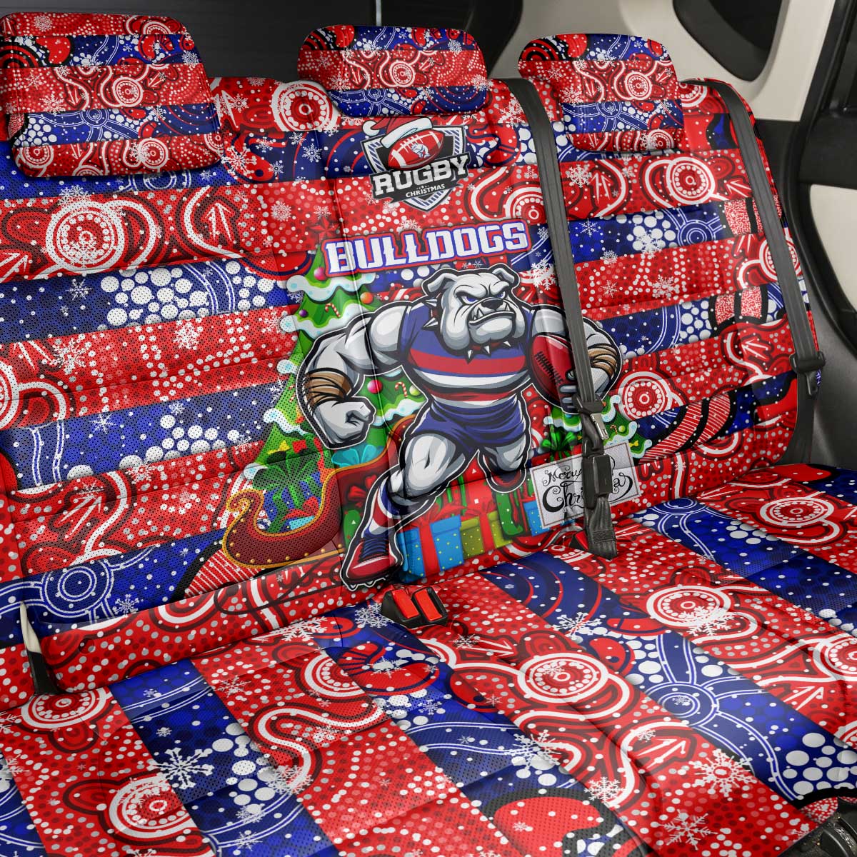 Bulldogs Football Merry Christmas Back Car Seat Cover Indigenous Australian Art