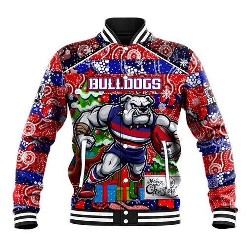Custom Bulldogs Football Merry Christmas Baseball Jacket Indigenous Australian Art