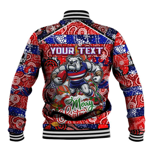 Custom Bulldogs Football Merry Christmas Baseball Jacket Indigenous Australian Art