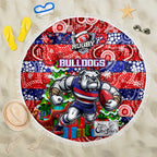 Bulldogs Football Merry Christmas Beach Blanket Indigenous Australian Art