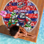 Bulldogs Football Merry Christmas Beach Blanket Indigenous Australian Art