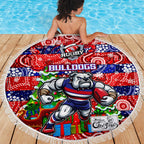 Bulldogs Football Merry Christmas Beach Blanket Indigenous Australian Art