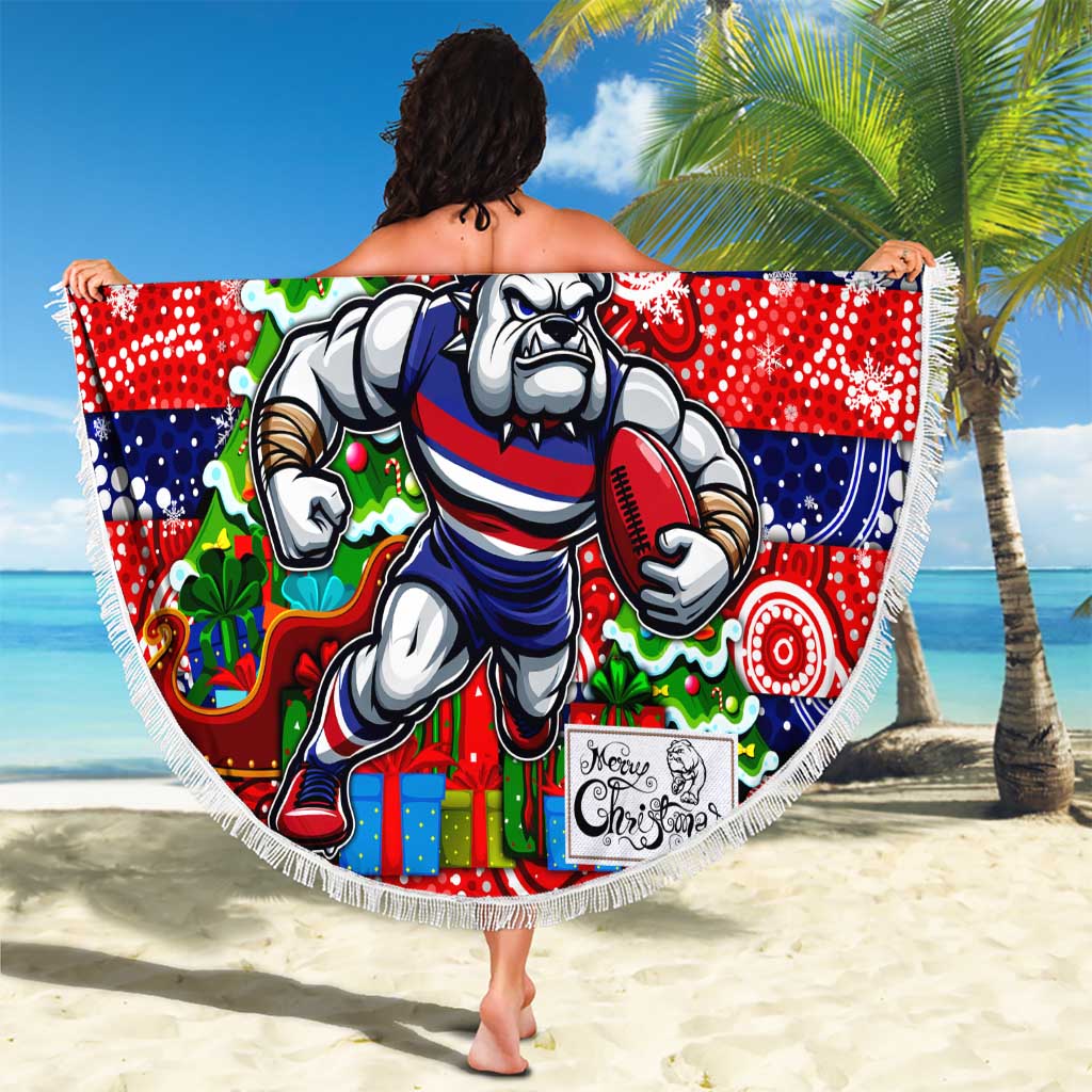 Bulldogs Football Merry Christmas Beach Blanket Indigenous Australian Art