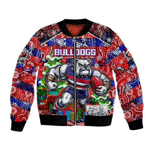 Custom Bulldogs Football Merry Christmas Bomber Jacket Indigenous Australian Art