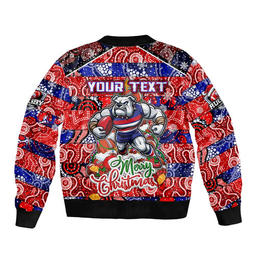 Custom Bulldogs Football Merry Christmas Bomber Jacket Indigenous Australian Art