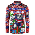 Custom Bulldogs Football Merry Christmas Button Sweatshirt Indigenous Australian Art