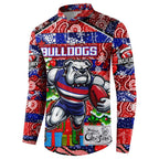 Custom Bulldogs Football Merry Christmas Button Sweatshirt Indigenous Australian Art