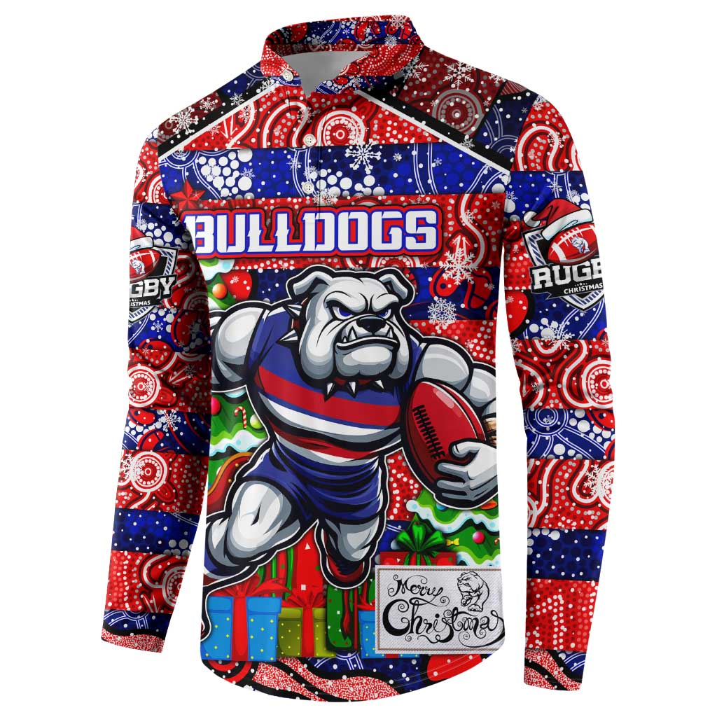 Custom Bulldogs Football Merry Christmas Button Sweatshirt Indigenous Australian Art