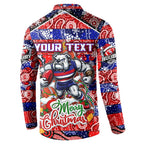 Custom Bulldogs Football Merry Christmas Button Sweatshirt Indigenous Australian Art