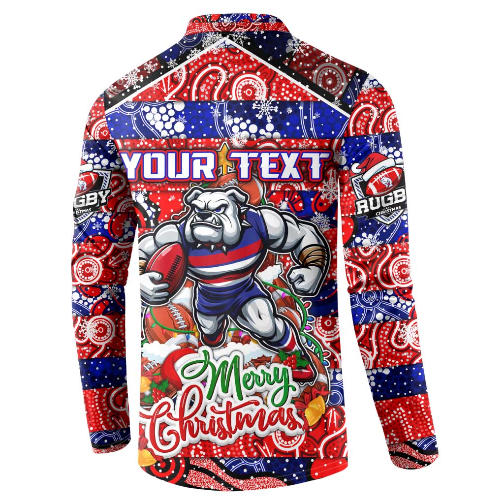 Custom Bulldogs Football Merry Christmas Button Sweatshirt Indigenous Australian Art