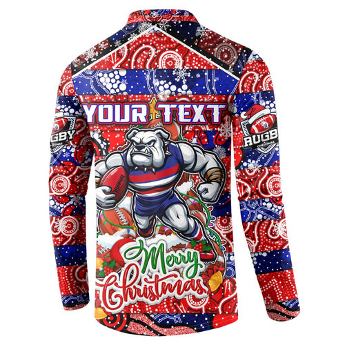 Custom Bulldogs Football Merry Christmas Button Sweatshirt Indigenous Australian Art