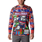 Custom Bulldogs Football Merry Christmas Button Sweatshirt Indigenous Australian Art