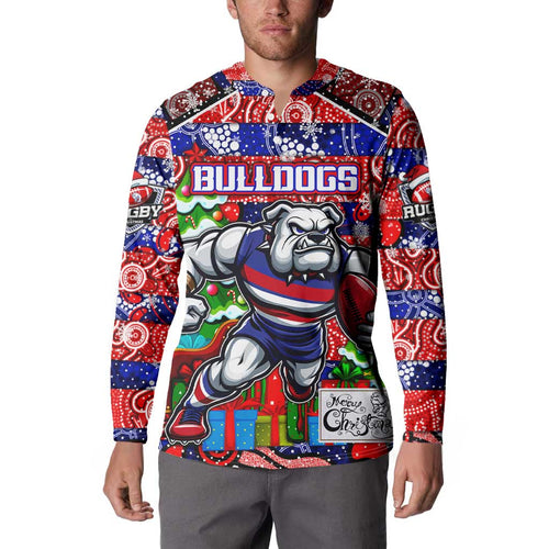 Custom Bulldogs Football Merry Christmas Button Sweatshirt Indigenous Australian Art
