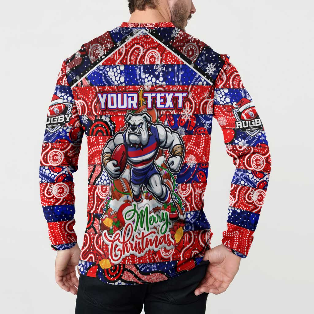 Custom Bulldogs Football Merry Christmas Button Sweatshirt Indigenous Australian Art