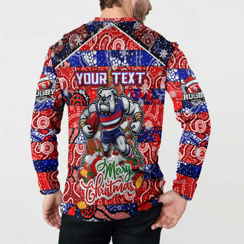 Custom Bulldogs Football Merry Christmas Button Sweatshirt Indigenous Australian Art