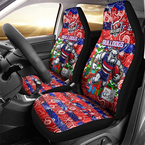 Bulldogs Football Merry Christmas Car Seat Cover Indigenous Australian Art