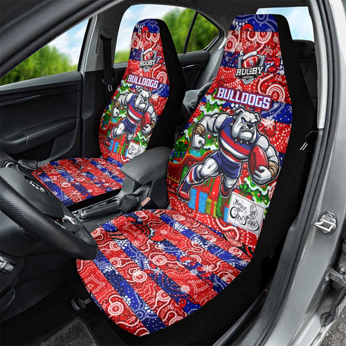 Bulldogs Football Merry Christmas Car Seat Cover Indigenous Australian Art