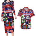 Custom Bulldogs Football Merry Christmas Couples Matching Long Sleeve Bodycon Dress and Hawaiian Shirt Indigenous Australian Art