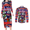 Custom Bulldogs Football Merry Christmas Couples Matching Long Sleeve Bodycon Dress and Long Sleeve Button Shirt Indigenous Australian Art