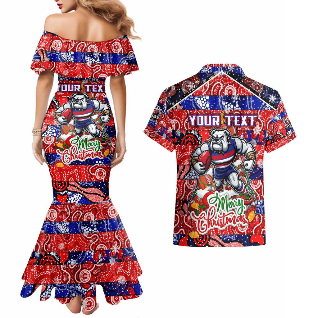 Custom Bulldogs Football Merry Christmas Couples Matching Mermaid Dress and Hawaiian Shirt Indigenous Australian Art