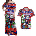 Custom Bulldogs Football Merry Christmas Couples Matching Off Shoulder Maxi Dress and Hawaiian Shirt Indigenous Australian Art