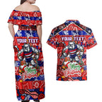 Custom Bulldogs Football Merry Christmas Couples Matching Off Shoulder Maxi Dress and Hawaiian Shirt Indigenous Australian Art