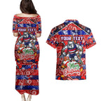 Custom Bulldogs Football Merry Christmas Couples Matching Puletasi and Hawaiian Shirt Indigenous Australian Art