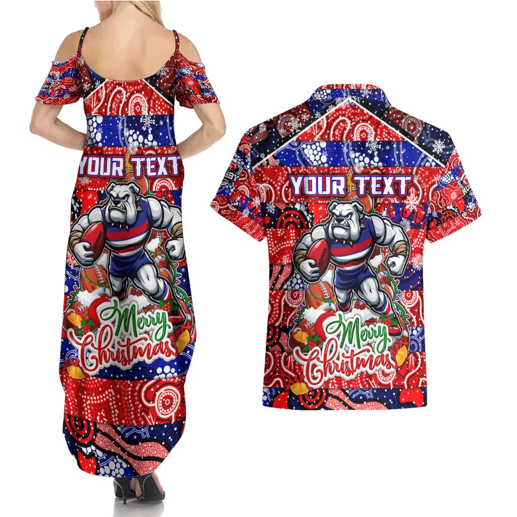 Custom Bulldogs Football Merry Christmas Couples Matching Summer Maxi Dress and Hawaiian Shirt Indigenous Australian Art