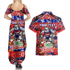 Custom Bulldogs Football Merry Christmas Couples Matching Summer Maxi Dress and Hawaiian Shirt Indigenous Australian Art