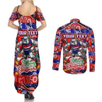 Custom Bulldogs Football Merry Christmas Couples Matching Summer Maxi Dress and Long Sleeve Button Shirt Indigenous Australian Art