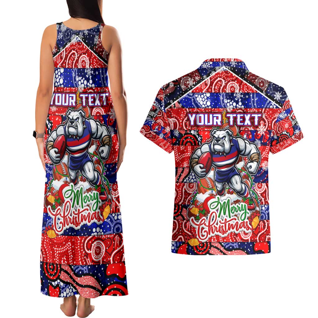 Custom Bulldogs Football Merry Christmas Couples Matching Tank Maxi Dress and Hawaiian Shirt Indigenous Australian Art