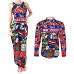 Custom Bulldogs Football Merry Christmas Couples Matching Tank Maxi Dress and Long Sleeve Button Shirt Indigenous Australian Art