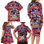 Custom Bulldogs Football Merry Christmas Family Matching Long Sleeve Bodycon Dress and Hawaiian Shirt Indigenous Australian Art