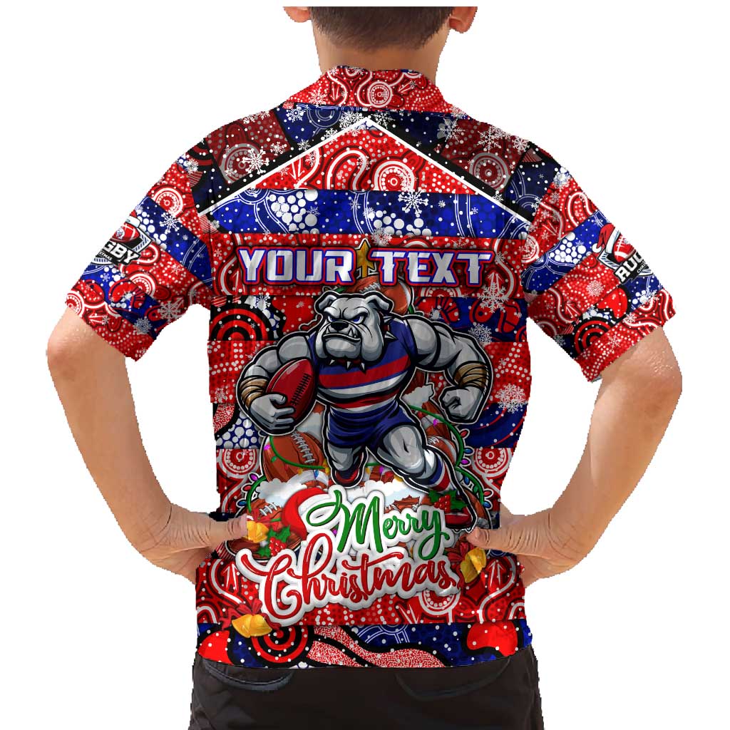 Custom Bulldogs Football Merry Christmas Family Matching Mermaid Dress and Hawaiian Shirt Indigenous Australian Art