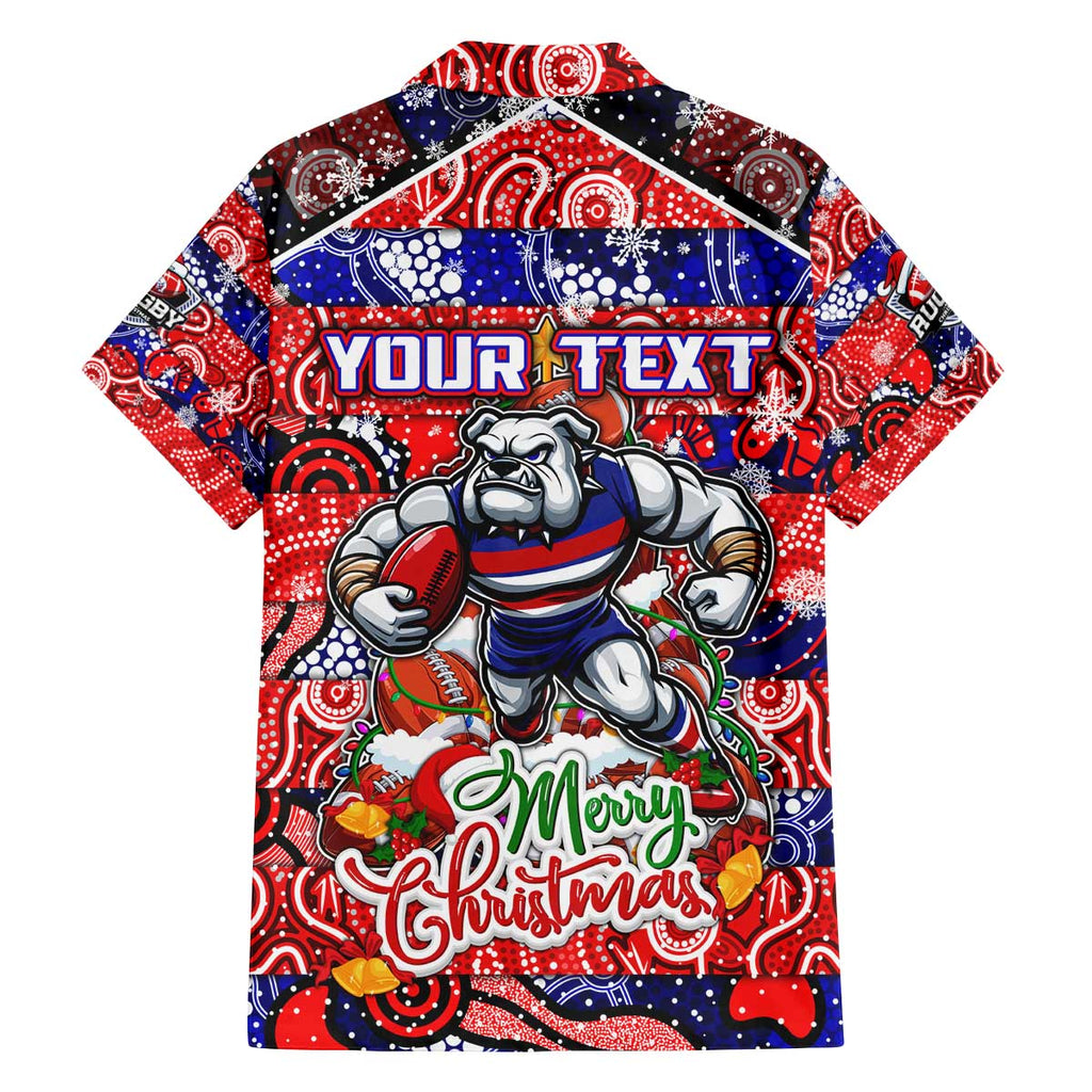 Custom Bulldogs Football Merry Christmas Family Matching Off The Shoulder Long Sleeve Dress and Hawaiian Shirt Indigenous Australian Art