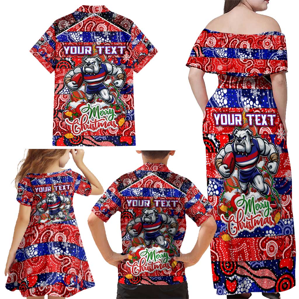 Custom Bulldogs Football Merry Christmas Family Matching Off Shoulder Maxi Dress and Hawaiian Shirt Indigenous Australian Art