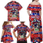 Custom Bulldogs Football Merry Christmas Family Matching Off Shoulder Maxi Dress and Hawaiian Shirt Indigenous Australian Art