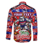 Custom Bulldogs Football Merry Christmas Family Matching Off Shoulder Maxi Dress and Hawaiian Shirt Indigenous Australian Art