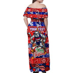 Custom Bulldogs Football Merry Christmas Family Matching Off Shoulder Maxi Dress and Hawaiian Shirt Indigenous Australian Art