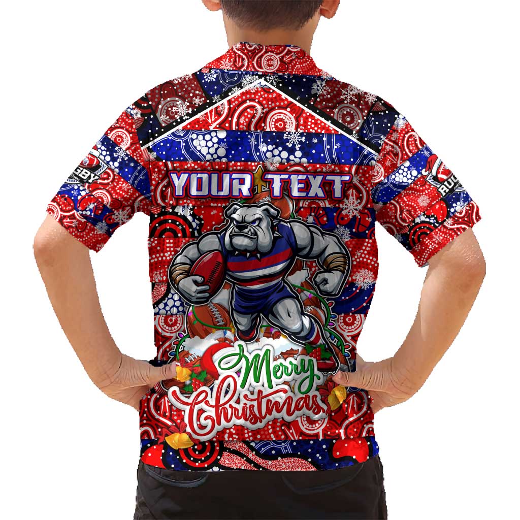 Custom Bulldogs Football Merry Christmas Family Matching Off Shoulder Short Dress and Hawaiian Shirt Indigenous Australian Art