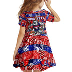 Custom Bulldogs Football Merry Christmas Family Matching Off Shoulder Short Dress and Hawaiian Shirt Indigenous Australian Art