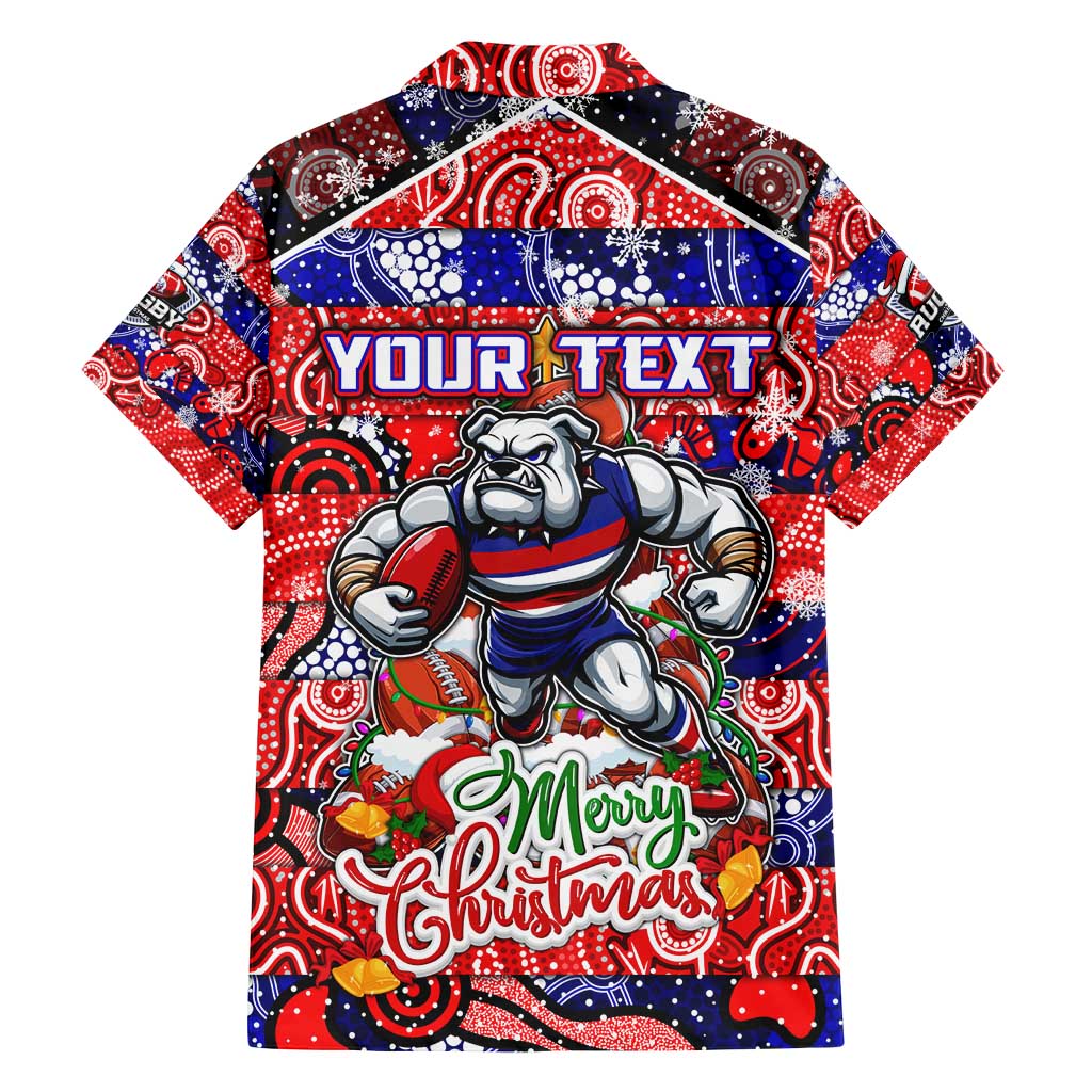 Custom Bulldogs Football Merry Christmas Family Matching Off Shoulder Short Dress and Hawaiian Shirt Indigenous Australian Art