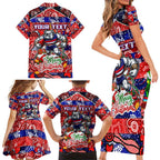 Custom Bulldogs Football Merry Christmas Family Matching Short Sleeve Bodycon Dress and Hawaiian Shirt Indigenous Australian Art