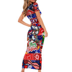 Custom Bulldogs Football Merry Christmas Family Matching Short Sleeve Bodycon Dress and Hawaiian Shirt Indigenous Australian Art
