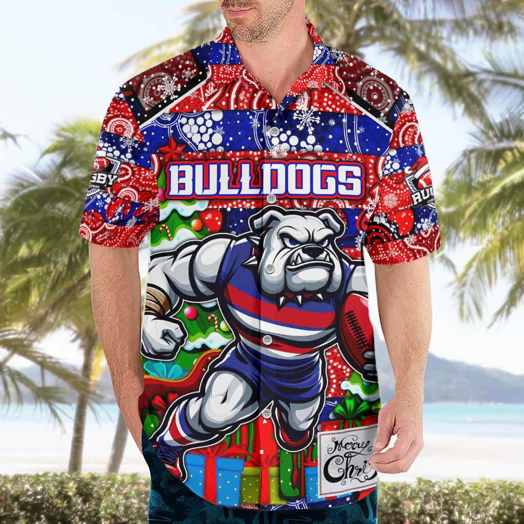 Custom Bulldogs Football Merry Christmas Hawaiian Shirt Indigenous Australian Art