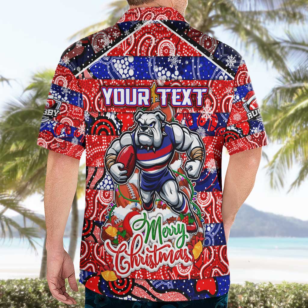 Custom Bulldogs Football Merry Christmas Hawaiian Shirt Indigenous Australian Art