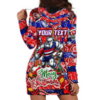 Custom Bulldogs Football Merry Christmas Hoodie Dress Indigenous Australian Art