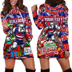 Custom Bulldogs Football Merry Christmas Hoodie Dress Indigenous Australian Art