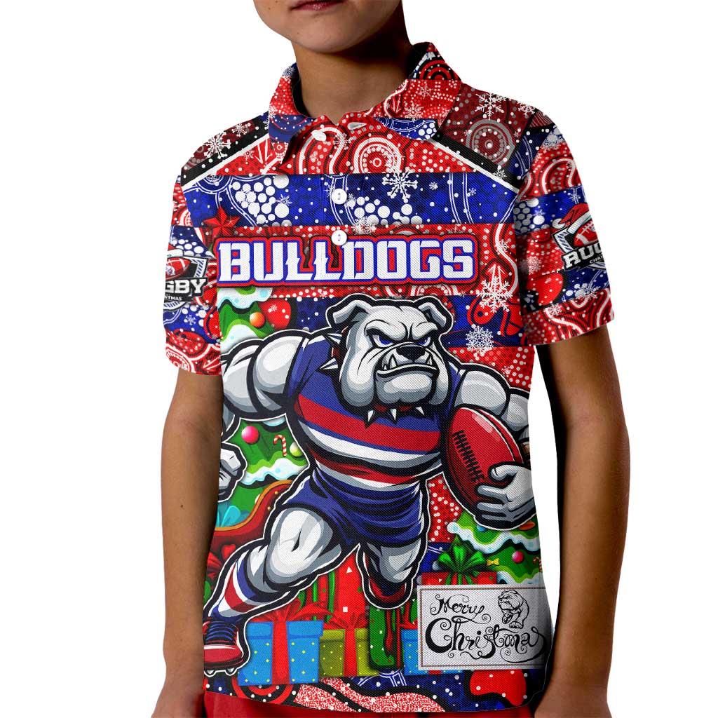Custom Bulldogs Football Merry Christmas Kid Polo Shirt Indigenous Australian Art